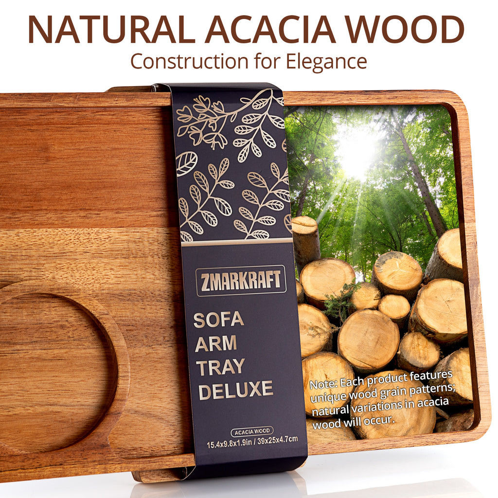 Premium Acacia Wood Sofa Arm Tray (Deluxe)