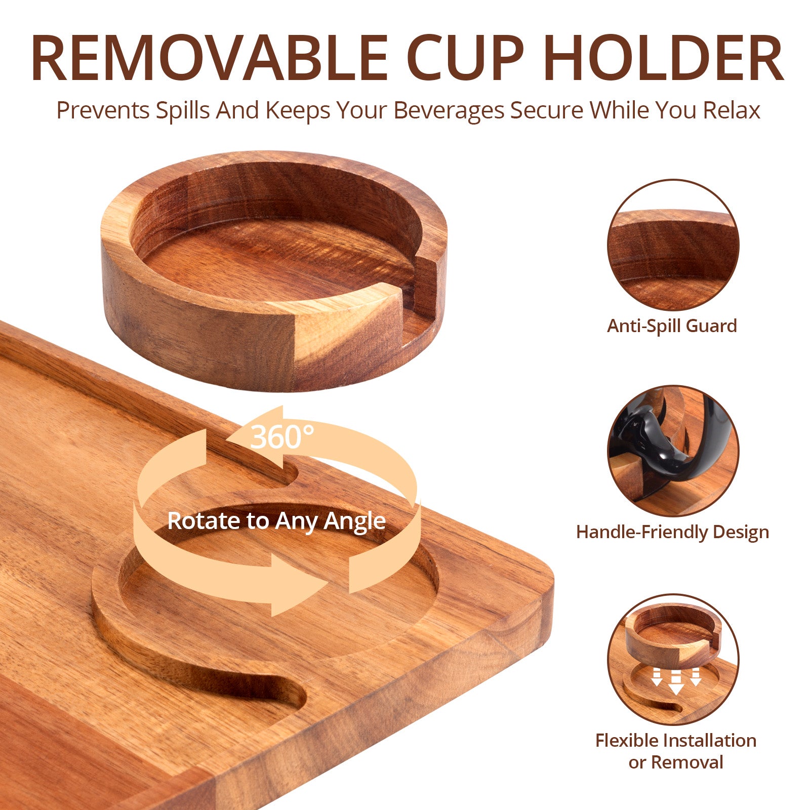 Premium Acacia Wood Sofa Arm Tray (Deluxe)