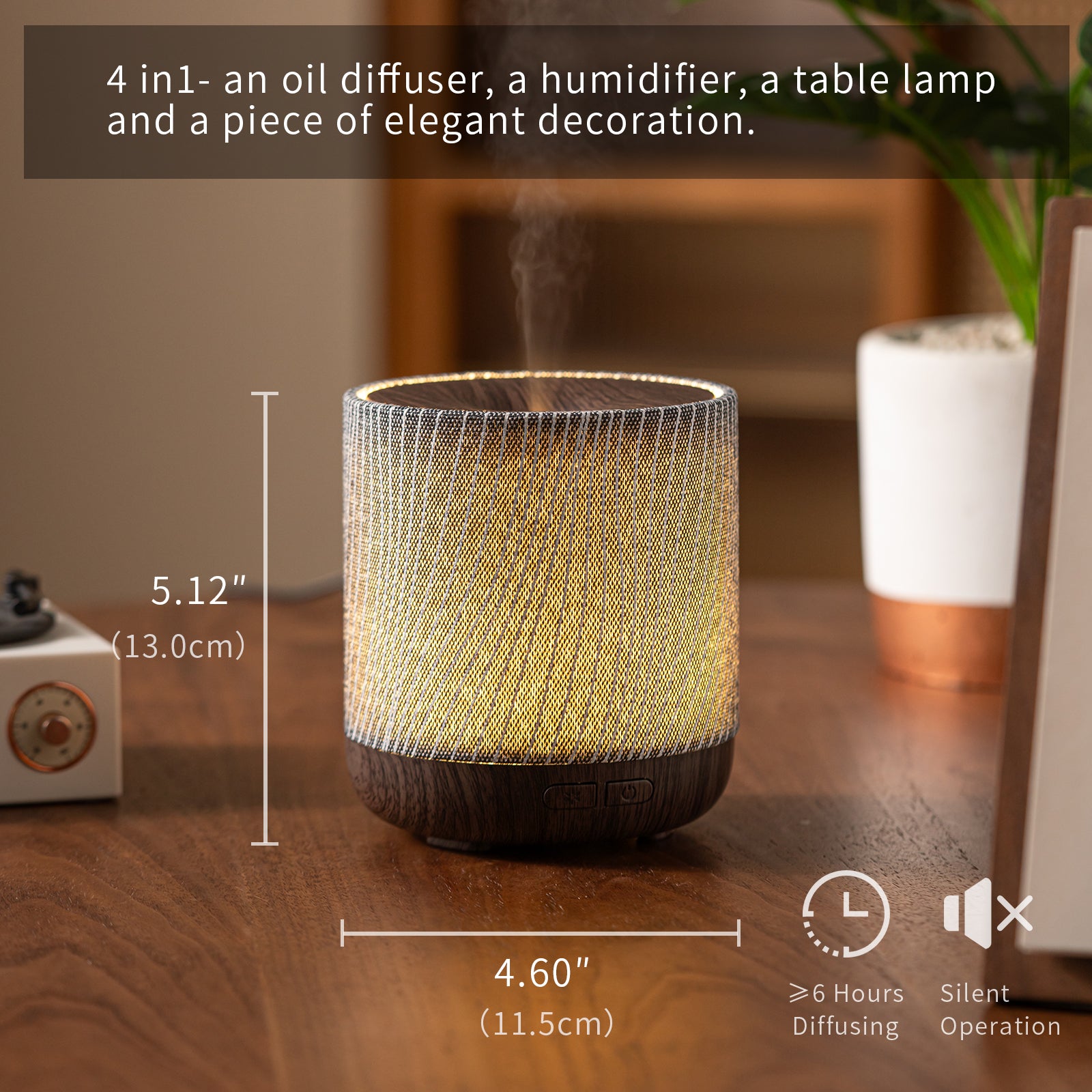 Essential Oil Diffuser with Fabric Cover and Night Lamp (Dark Brown)
