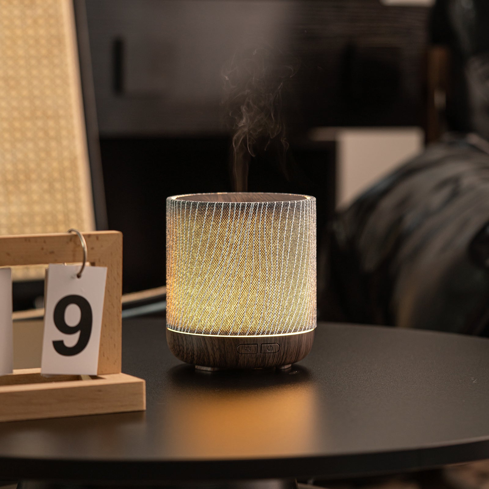 Essential Oil Diffuser with Fabric Cover and Night Lamp (Dark Brown)