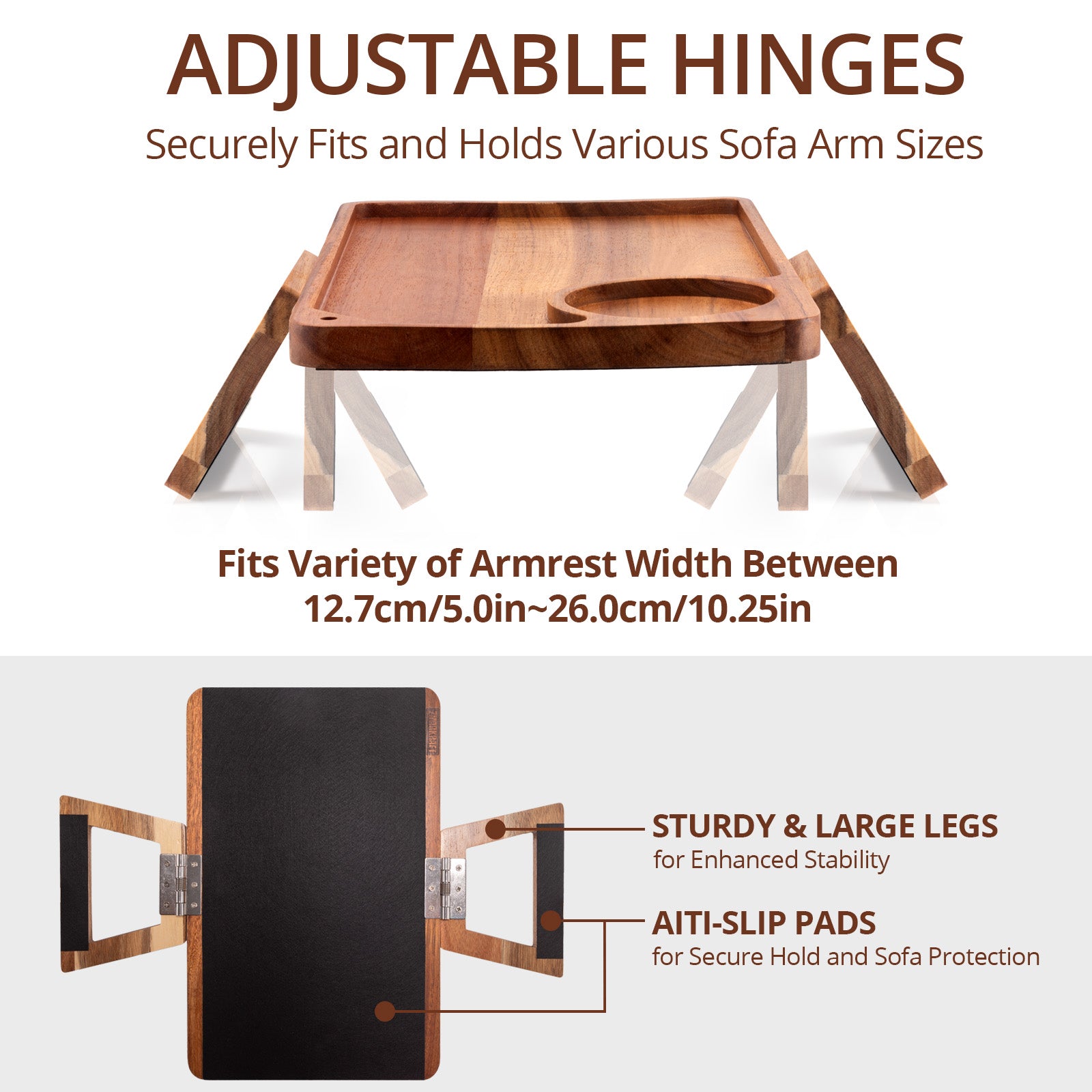 Premium Acacia Wood Sofa Arm Tray (Deluxe)