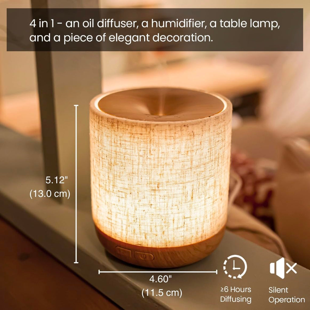 Essential Oil Diffuser with Fabric Cover and Night Lamp (Light Brown)