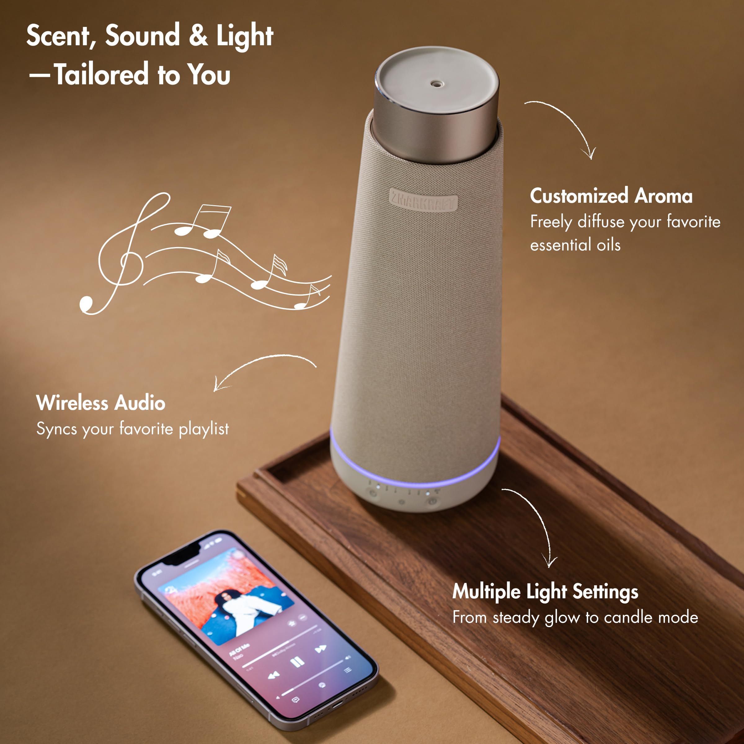 Waterless Essential Oil Diffuser with Integrated Speaker
