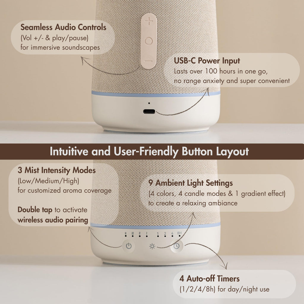 Waterless Essential Oil Diffuser with Integrated Speaker