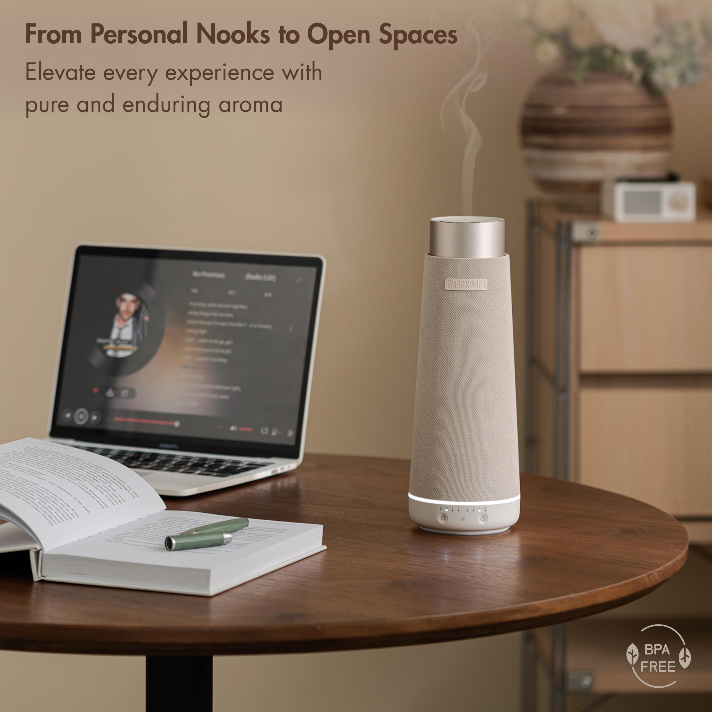 Waterless Essential Oil Diffuser with Integrated Speaker